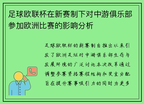 足球欧联杯在新赛制下对中游俱乐部参加欧洲比赛的影响分析